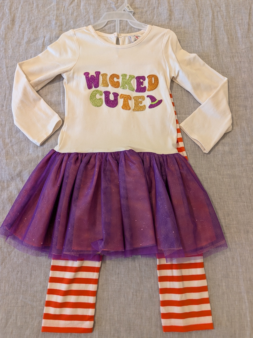 Wicked Cute Purple Tutu Dress with Orange Striped Leggings - Kids Costume